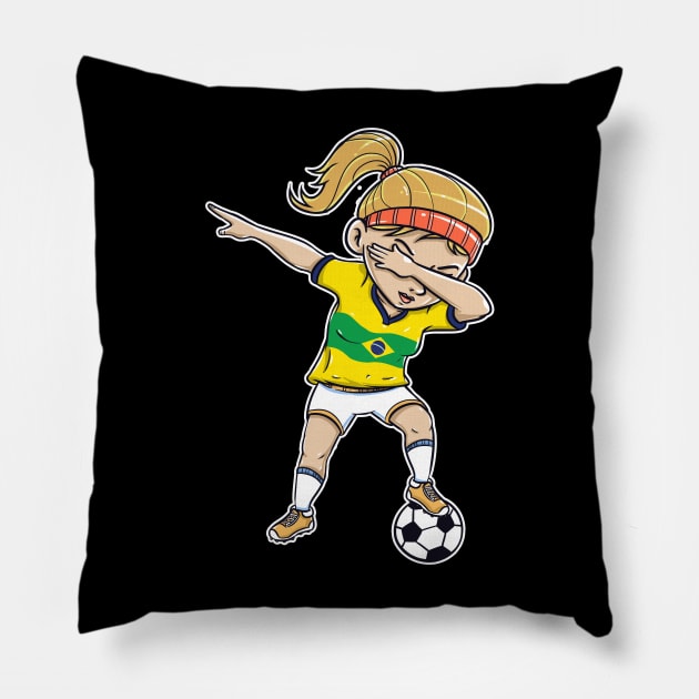 Dabbing Soccer Player Funny Brazil Fan T-Shirt girl Pillow by Pummli