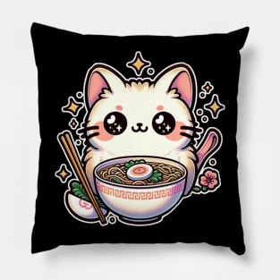 kawaii vintage style japanese ramen cat Pillow