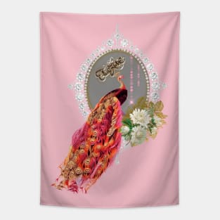 Elegant peacock with flowers in soft colors Tapestry