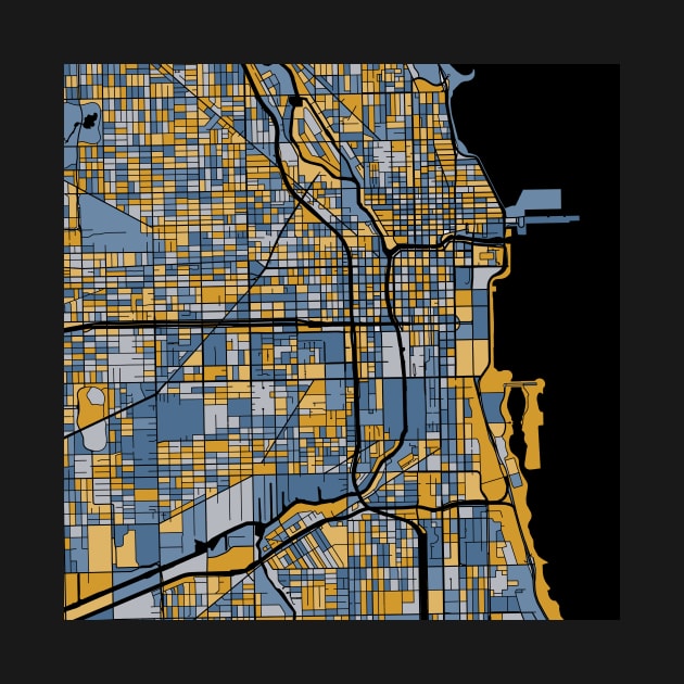 Chicago Map Pattern in Blue & Gold by PatternMaps