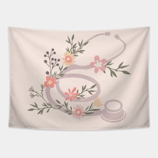 Pink stethoscope with flowers Tapestry