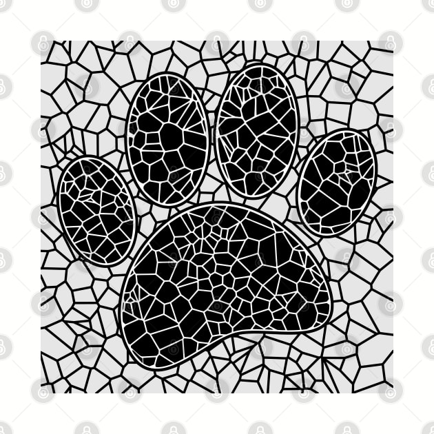 Mosaic Art Dog Paw Print In Black And White by Braznyc