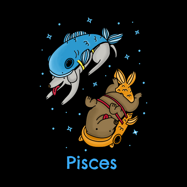 Cute Dogs Dressed as Pisces swimming in the stars by That's My Doggy