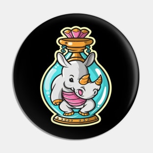 Cute Rhino in a Genie Bottle Pin