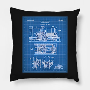 Steam Train Patent - Steam Locomotive Art - Blueprint Pillow