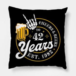 Cheer Beer To 42 Years Est 1982 42Nd Birthday Party Pillow