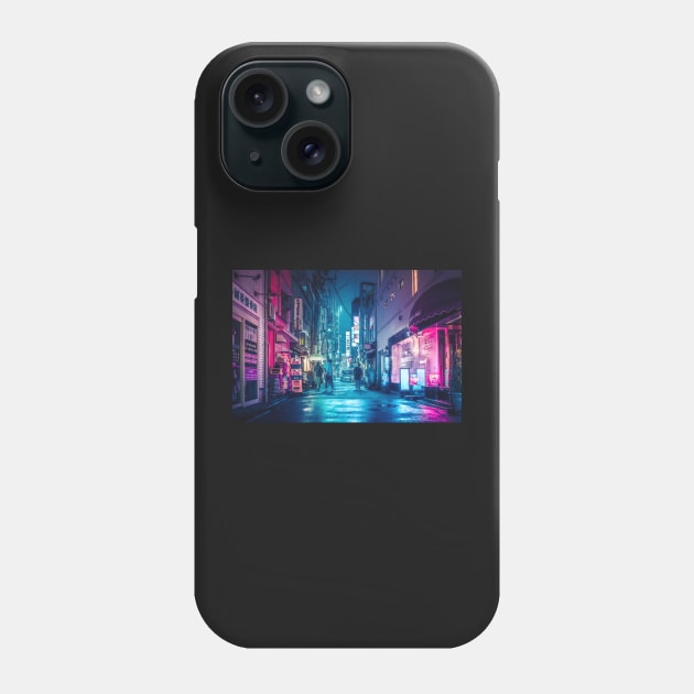 Tokyo Midnight Rain Pink and Blue aesthetic neon lights. Phone Case by TokyoLuv