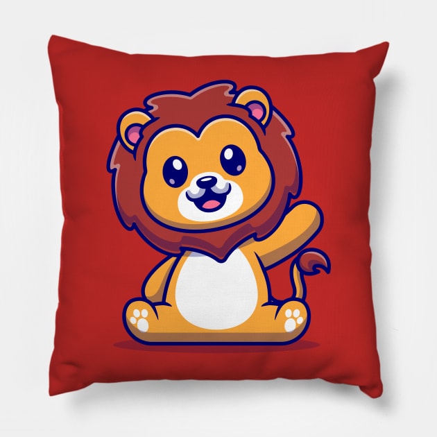 Cute Lion Sitting Cartoon Pillow by Catalyst Labs