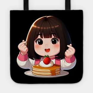 Little Girl Strawberry Pancakes Korean Finger Hearts Kpop Tote