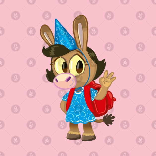 cute little donkey with a birthday pointed hat and a school bag by duxpavlic