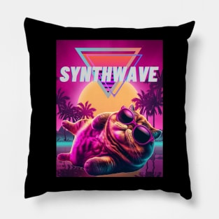 Synthwave cat Pillow