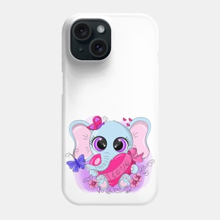 Cute elephant with a gift in his hands. Phone Case