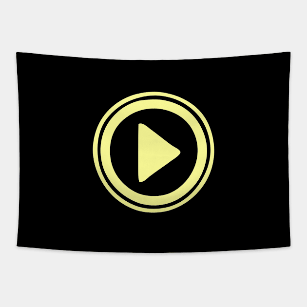 Yellow Play button. Just click me, please! Tapestry by Rabarbar