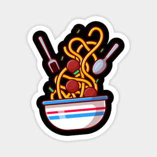 Floating Spaghetti Noodle With Meat Ball Cartoon Magnet