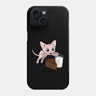 Sphynx Cat excited to have Chocolate Cake with Milk Phone Case