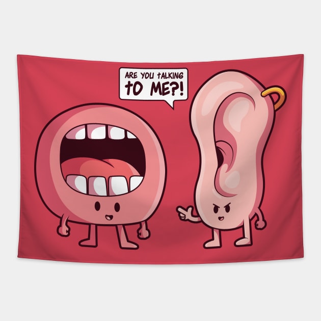 Are You Talking to Me? // Funny Ear and Mouth Cartoon Tapestry by SLAG_Creative