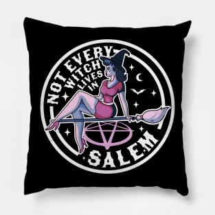 Not Every Witch Lives In Salem Halloween Retro Vintage Witch Pillow