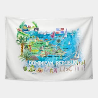 Dominican_Republic_ Illustrated_ Travel_ Map_ with_ Roads_ and_ HighlightsS Tapestry