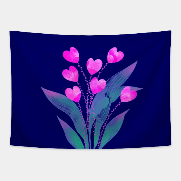 Love pink heart flower plant on coloured background Tapestry by iulistration