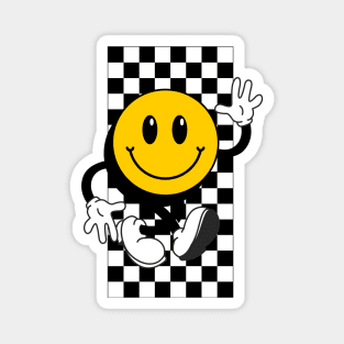 Retro Smile Face Chess Black White Magnet