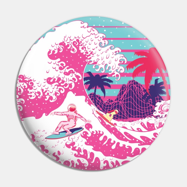 Spaceman surfing The pink great wave Pin by AnnArtshock