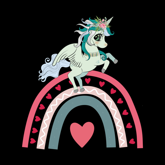 Valentines Day Unicorn Rainbow Heart by Cute Creatures