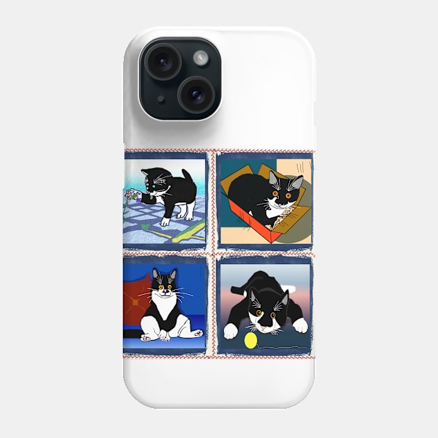 Cute Tuxedo Cat a patchwork kitty image  Copyright TeAnne Phone Case by TeAnne