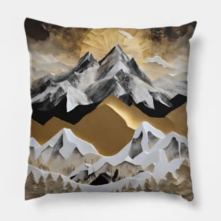 Golden Sunrise Over the Mountains - Abstract Landscape Art Pillow