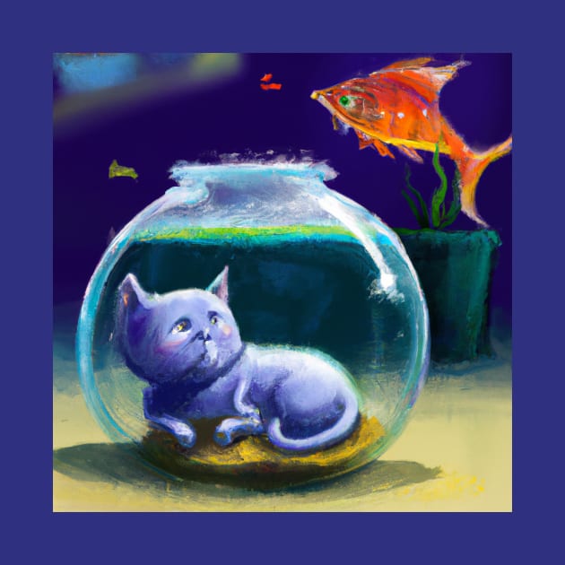 Blue Cat Dreams of Trading Places with a Goldfish by Star Scrunch