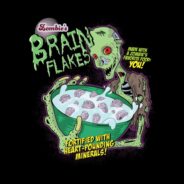 Brain Flakes Zombie Cereal Mashup Funny Design by Get Hopped Apparel