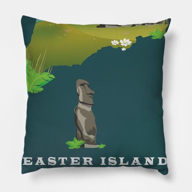 Easter Island travel poster Pillow by nickemporium1