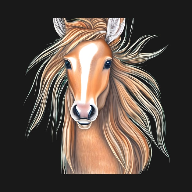 light brown horse head with flowing mane by Hujer