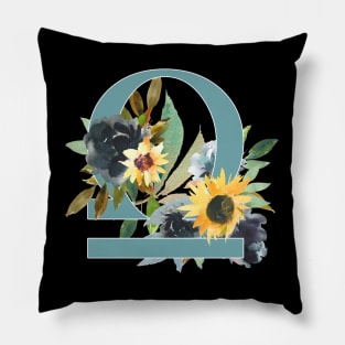 Libra Horoscope Zodiac Blue Sunflower Design Pillow