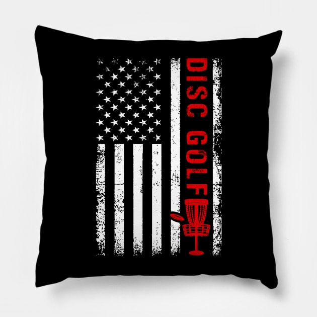 Funny Disc Golf Player USA American Flag Pillow by Visual Vibes