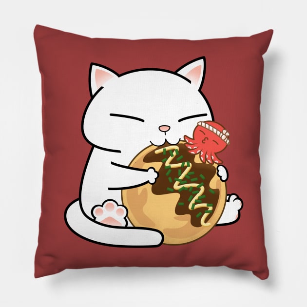 Chubby Cat Takoyaki Pillow by Takeda_Art