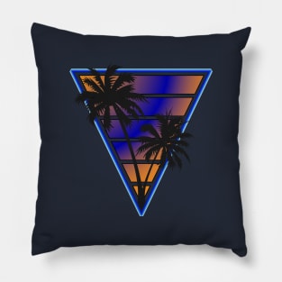 Retrowave style palm tree sunset Indigo wave Pillow