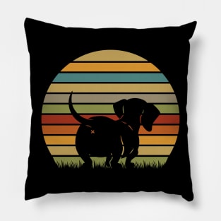 Vintage Retro Dachshund Wiener Sunset Pillow