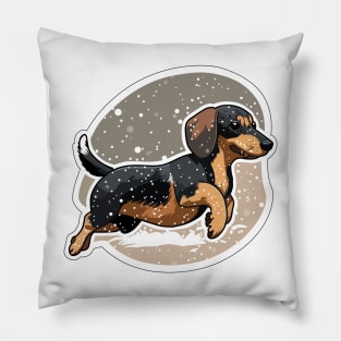 Dachshund Running in snow Pillow