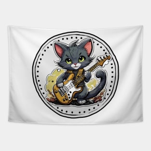 Black Cat With a Bass Guitar Tapestry