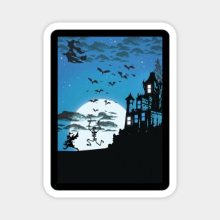 Spooky Blue Halloween Silhouette Illustration Magnet