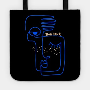 Abstract One line face Picasso style and Bonjour Tote