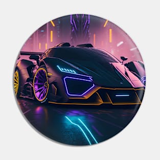 Dark Neon Sports Car in Japanese Neon City Pin