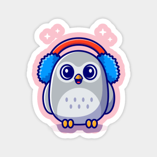 Cute Owl Wearing Earmuffs Cartoon Magnet