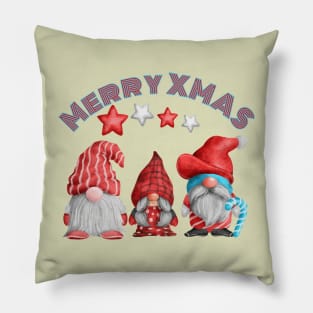 Funny Christmas Gnomes Retro Watercolor Art Pillow