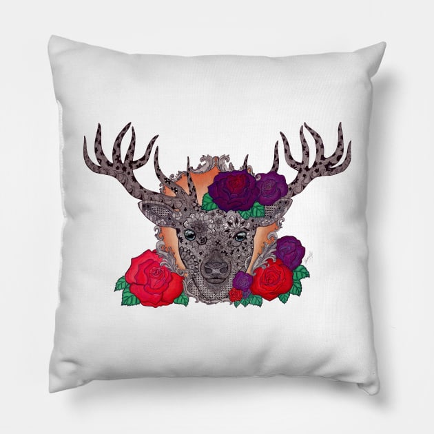 Stag of Roses Pillow by SamuelJ