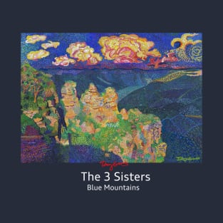 The 3 Sisters, Blue mountains (white text) T-Shirt