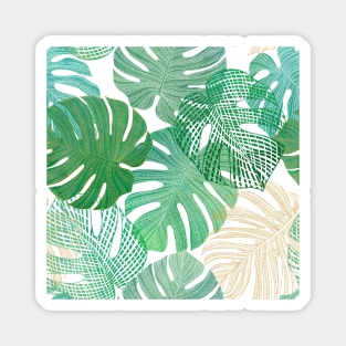 Exotic Monstera leaves watercolor textural print. Tropical foliage summer jungle print Magnet