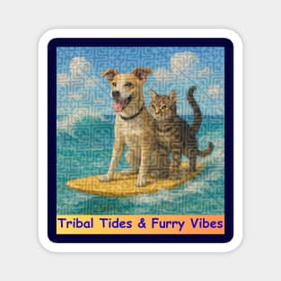 Tribal Tides & Furry Vibes – Hmong Surfing Duo Magnet