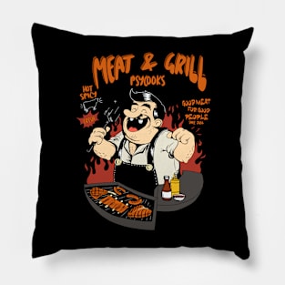 Meat and grill tshirt logo and artwork Pillow