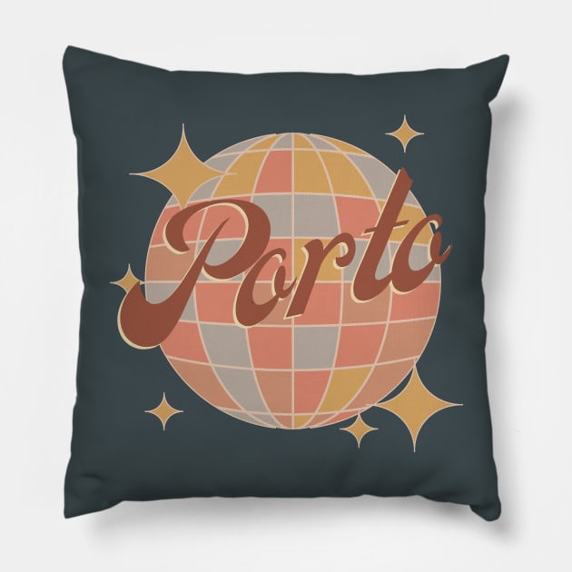 Porto City Portugal Retro Vintage Disco ball Pillow by Bailamor